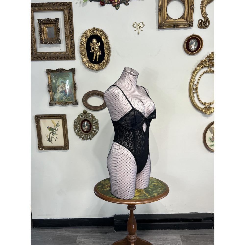 Vintage Black Sheer Lace Cutout Teddy Bodysuit Small - Picture 2 of 7